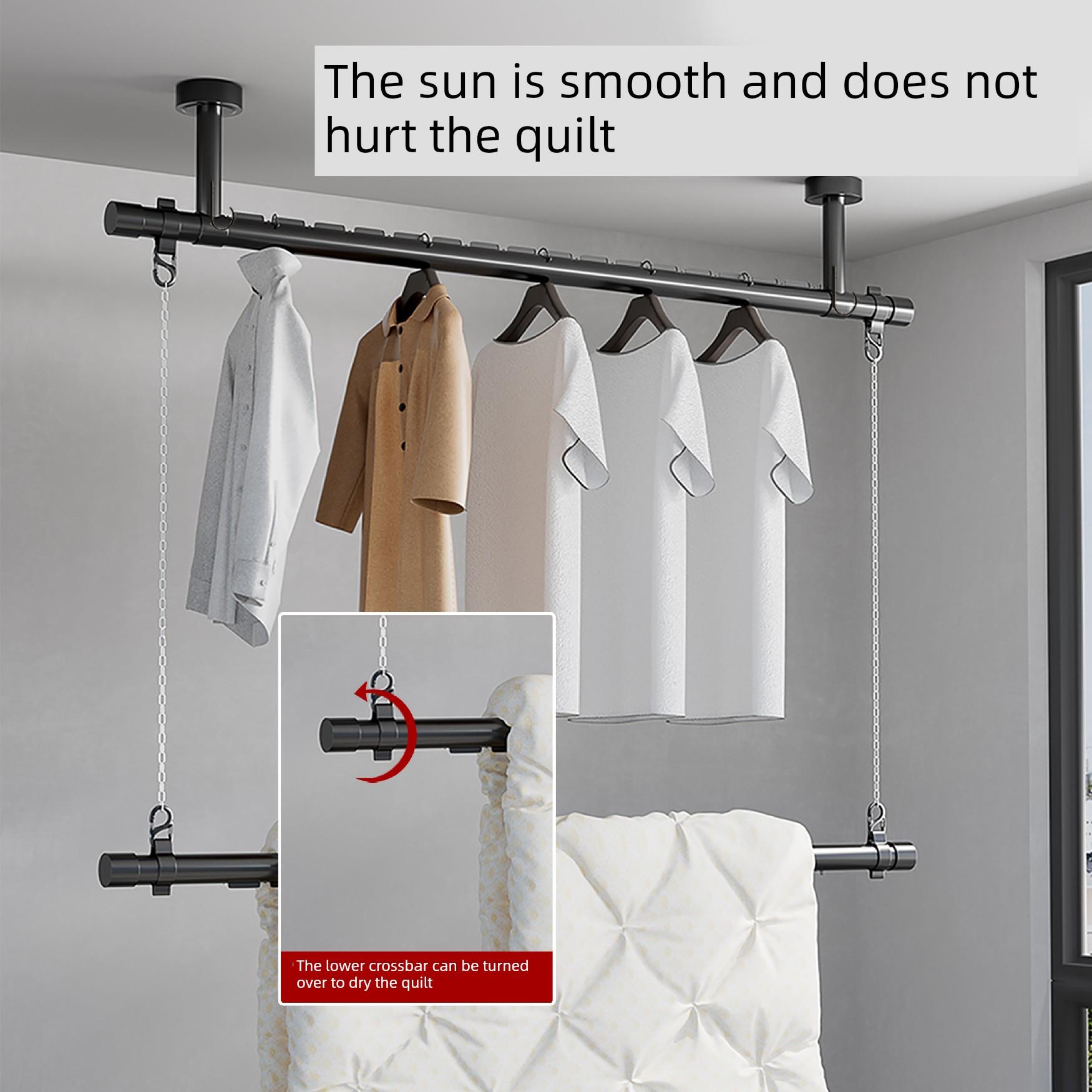 包安装晾衣杆阳台固定式晾衣架吊杆双层家用悬挂顶装晒被上下双层