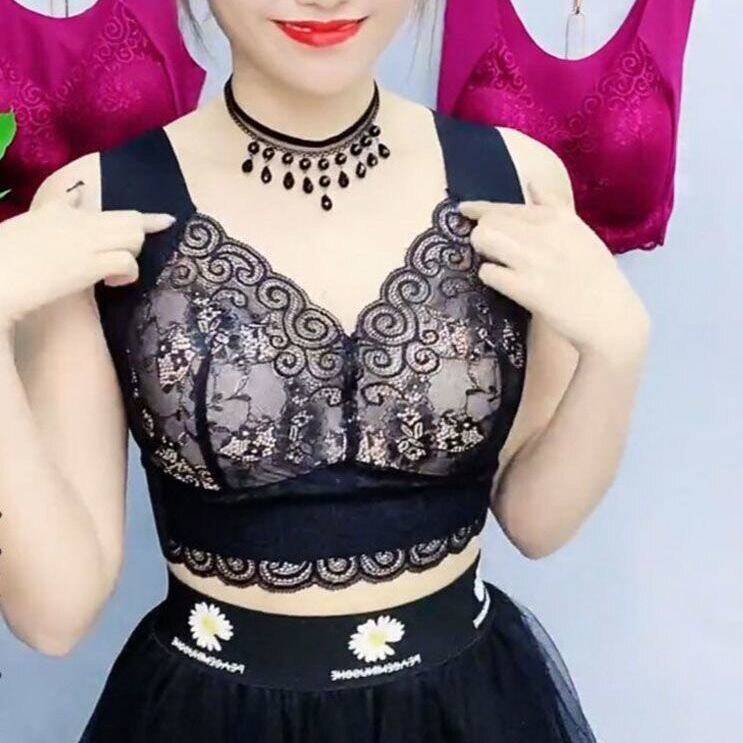 网红文胸蕾丝冰丝无痕吊带短款背心女带胸垫性感托胸柔软舒适内衣