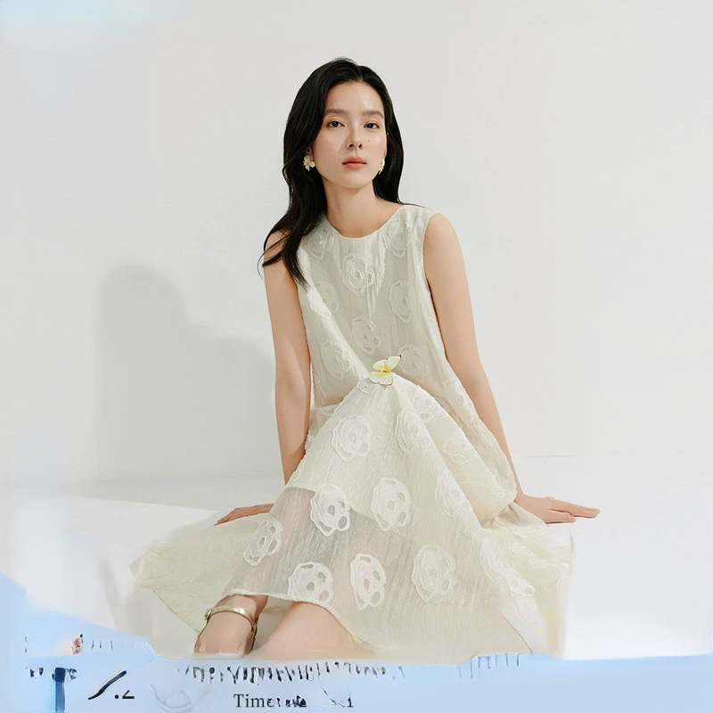 【商场同款】法式浮雕提花连衣裙女2026年夏季新款无袖背心裙,女装/女士精品,连衣裙,淘宝优惠券,粉丝福利购,淘宝优惠卷