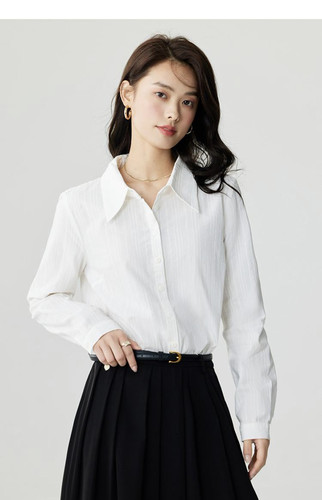 通勤高级感长袖衬衫女2026春秋款法式尖领职业气质百搭衬衣上衣