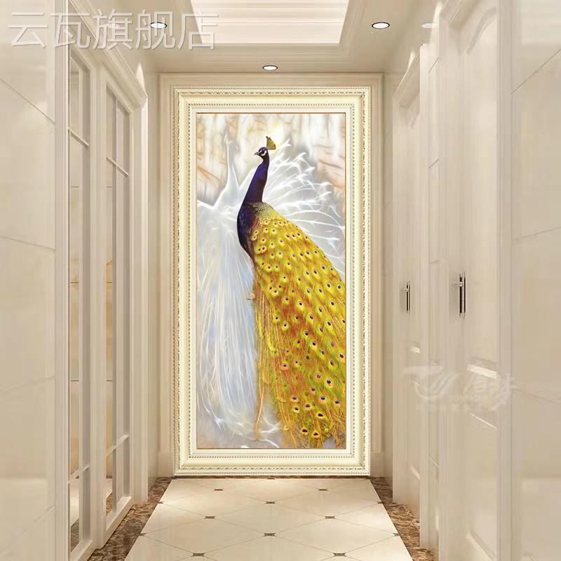 欧式玄关装饰画简欧竖版大气挂画楼梯间墙画孔雀入户过道走廊壁画图片