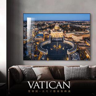 梵蒂冈城市夜景挂画建筑风景画客厅墙画客厅巨幅横版高级感挂画