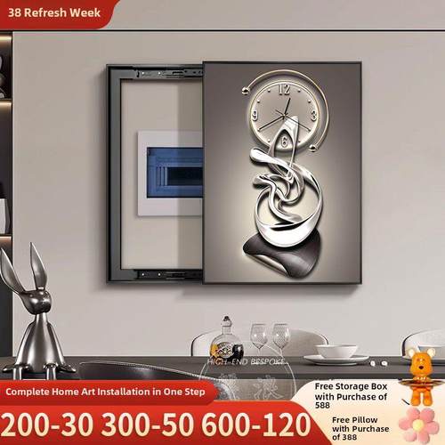 石来表箱挂钟装饰画瓦比萨比式配电箱挂画垂直开关箱壁画