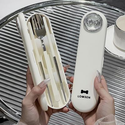 304不锈钢筷子勺子套装便携餐具三件套儿童小学生专用外带收纳盒