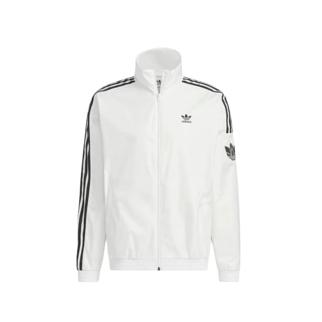 adidas Originals复古风侧边三条纹拉链立领长袖夹克JI7535亮白
