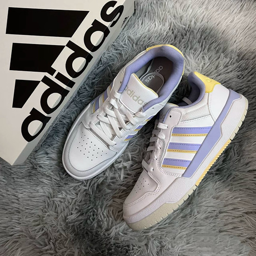 adidas neo Entrap 舒适 低帮 防滑耐磨板鞋 女款 白黄紫GX3814