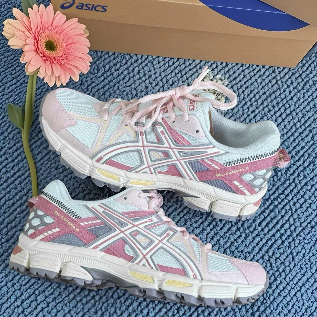 Asics Gel-Kahana 8 织物合成革耐磨减震防滑低帮越野跑步鞋 粉色