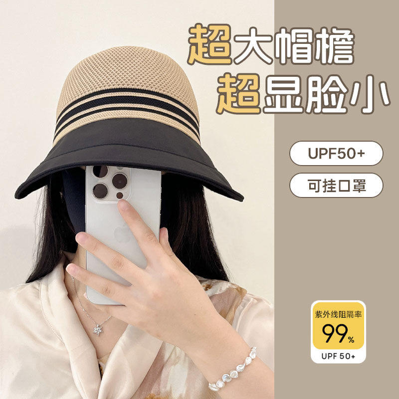 宽檐鸭舌帽子女夏季大帽檐编织韩版渔夫帽百搭款透气网眼防晒帽子