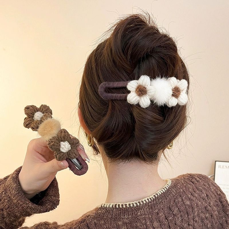 TKTK复古花朵鲨鱼夹女夏季大号毛线鸭嘴抓夹安全头饰横夹子替代品