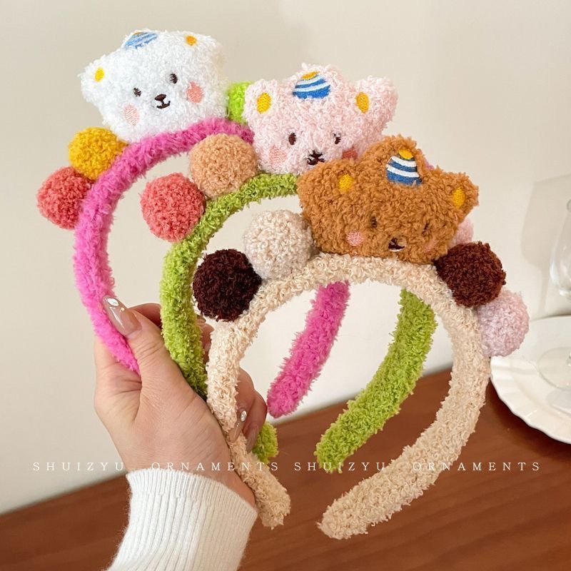 毛绒小熊发箍洗脸高颅顶可爱显脸小头箍女2024新款发卡感头饰