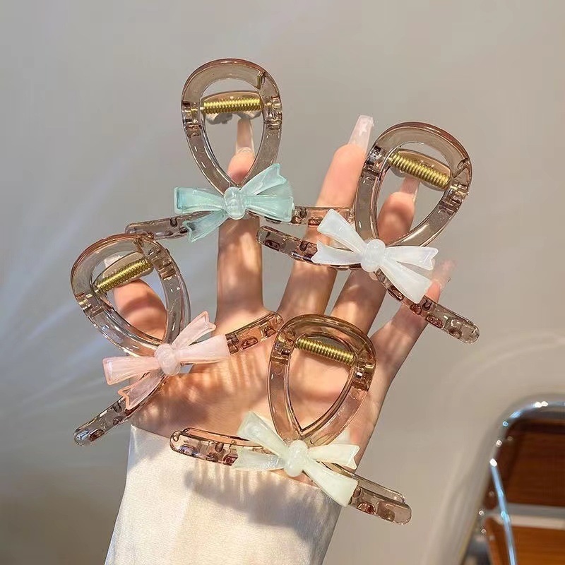 韩版蝴蝶结发夹后脑勺盘发抓夹女夏季中号鲨鱼夹子头饰气质发卡