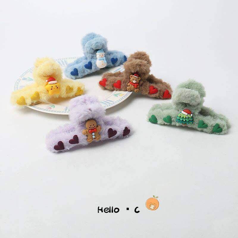 TKTK新款圣诞老人星星小熊毛绒抓夹可爱甜美后脑勺发抓发夹百搭