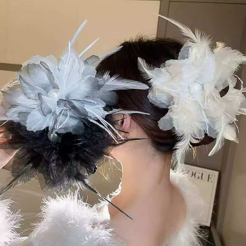 网红爆款法式羽毛发夹超仙大号抓夹网红气质头饰发量多鲨鱼夹发卡