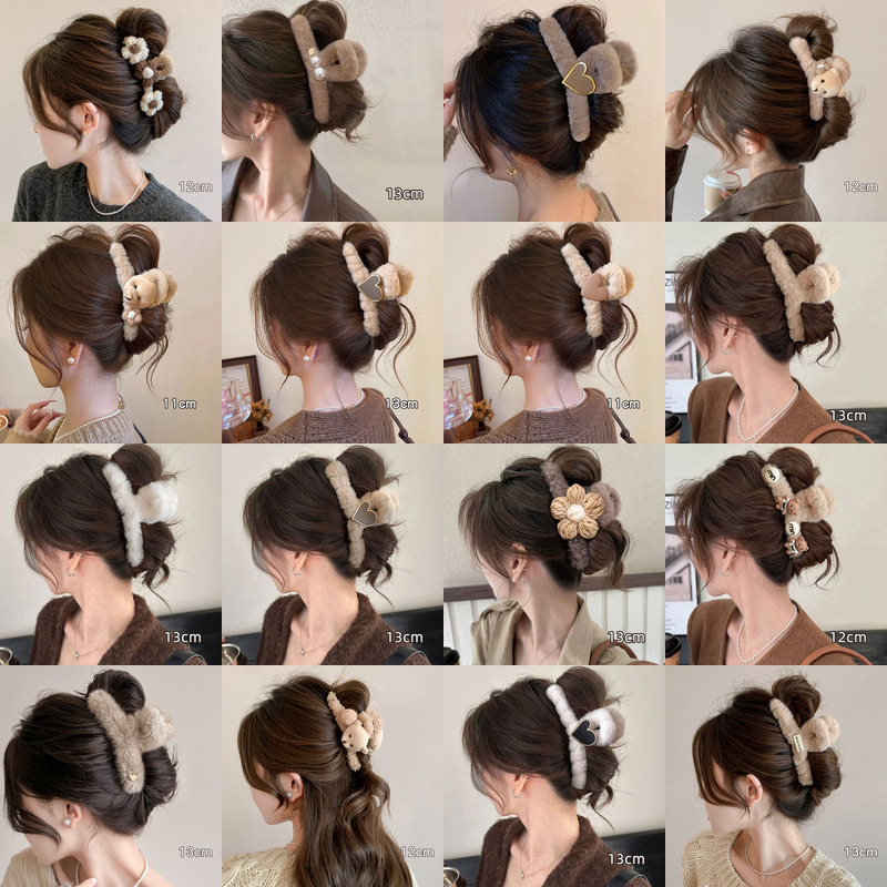 TKTK毛绒抓夹发夹后脑勺新款大号夹子丸子头韩国优雅气质鲨鱼夹