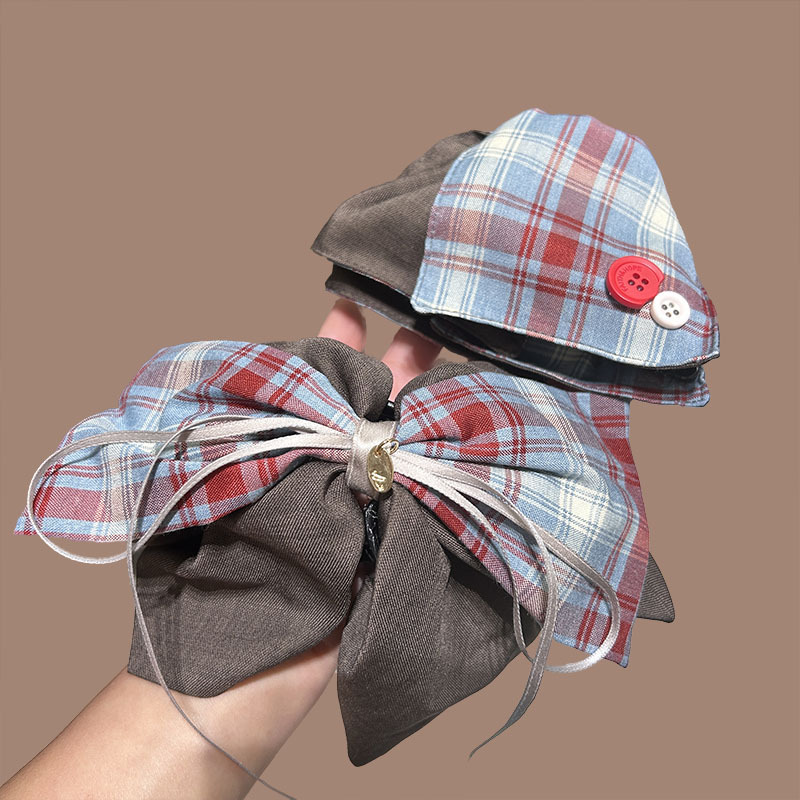 韩国甜美格纹布艺马尾夹大号半扎发显发量抓夹盘发三角鲨鱼夹头饰