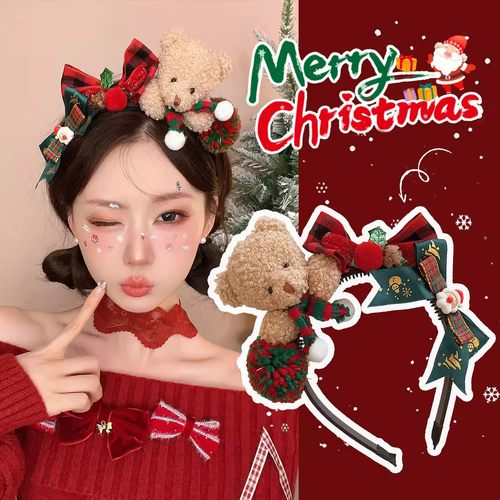 tktk圣诞甜心可爱新款头箍小熊发饰发箍发卡圣诞节装扮饰毛绒头饰