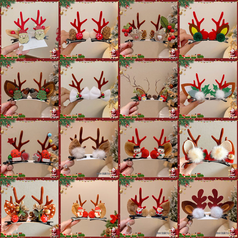 TKTK2025新款圣诞森系麋鹿发夹女儿童鹿角耳朵发卡前额侧边刘海夹