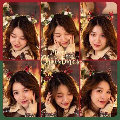 tktk圣诞节发夹侧边刘海夹头顶顶夹森系儿童圣诞发卡对夹圣诞发箍