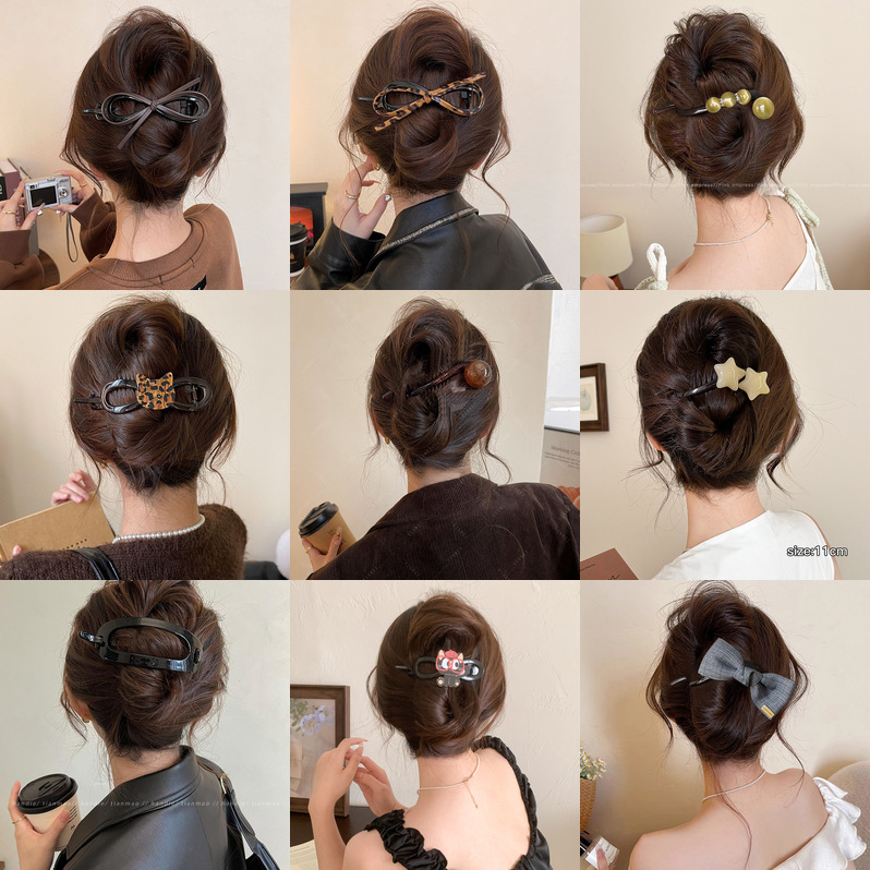 TKTK复古气质花朵一字发夹女2025新款后脑勺盘发抓夹扭扭夹子头饰