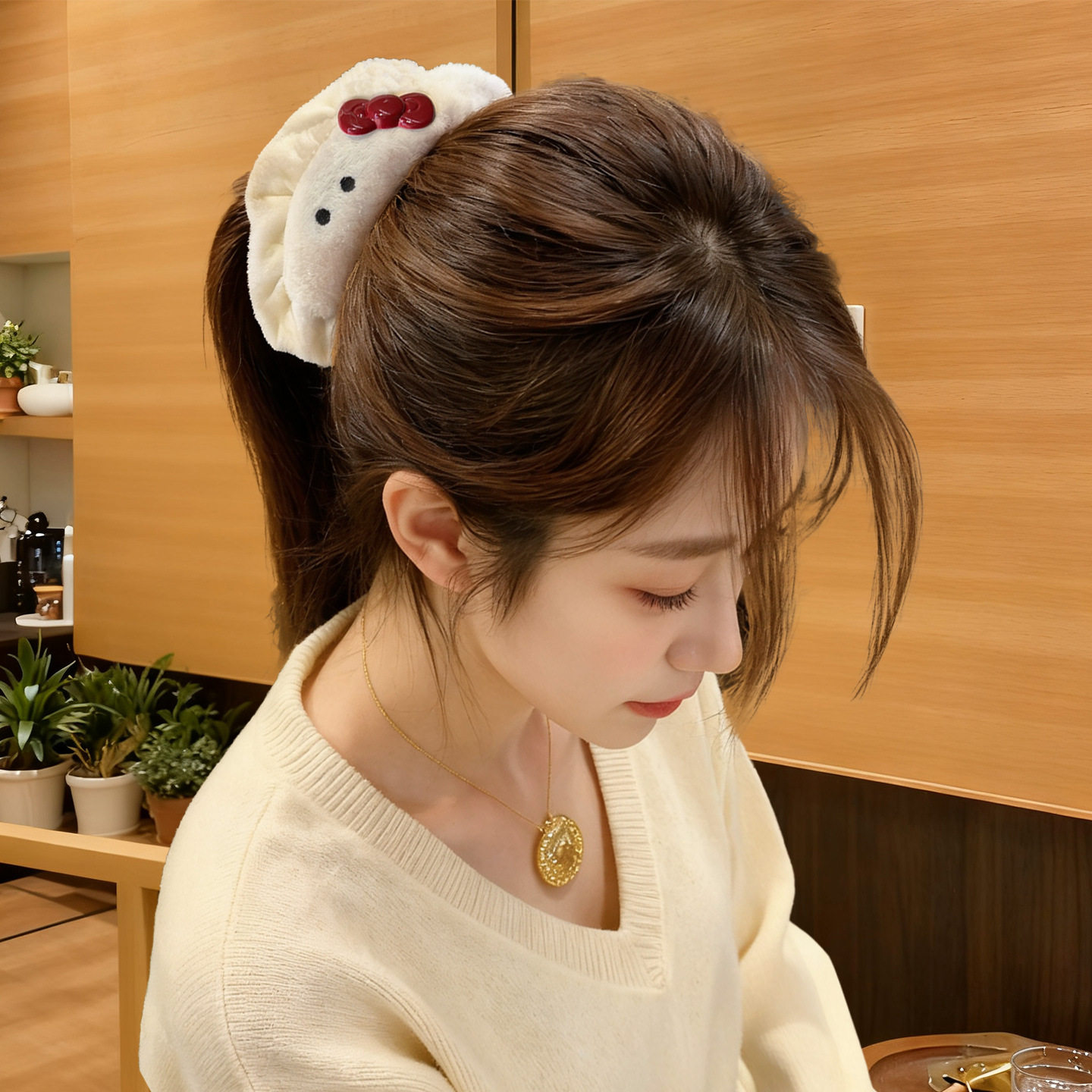 tktk蝴蝶结腮红冬氛围饺子抓夹女可爱呆萌发夹后脑勺盘发香蕉夹