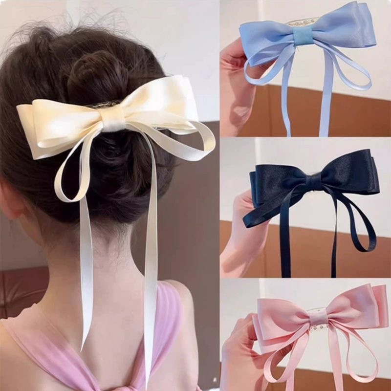 儿童发卡气质飘带蝴蝶结发夹高马尾懒人盘发器后脑勺鸭嘴夹饰品