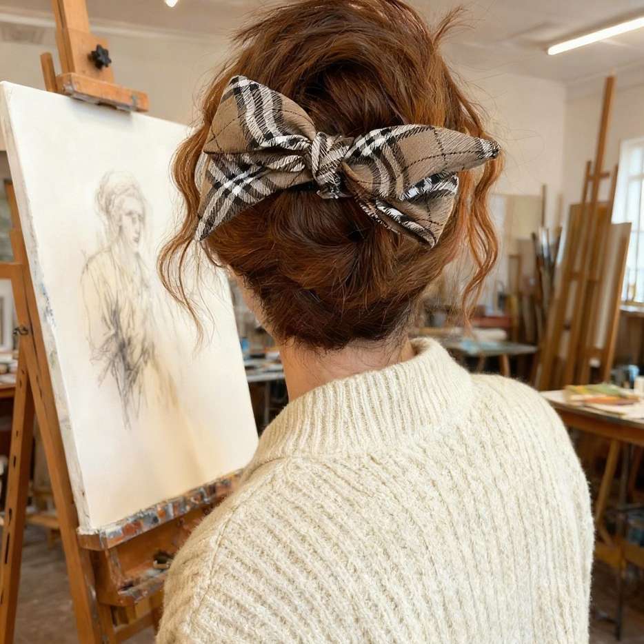 TKTK格纹蝴蝶结鸭嘴夹发夹女后脑勺大号盘发抓夹2025新款高端夹子