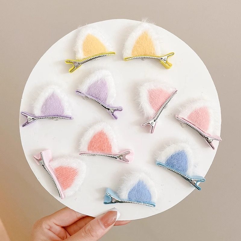 TKTK2025新款儿童猫耳发饰毛绒侧夹碎发刘海卡女孩宝宝头饰发夹