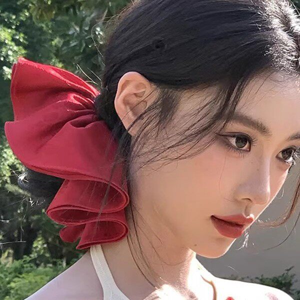 tktk跨境款超显白网红同款超大号红色大肠发圈法式感显脸小盘发器