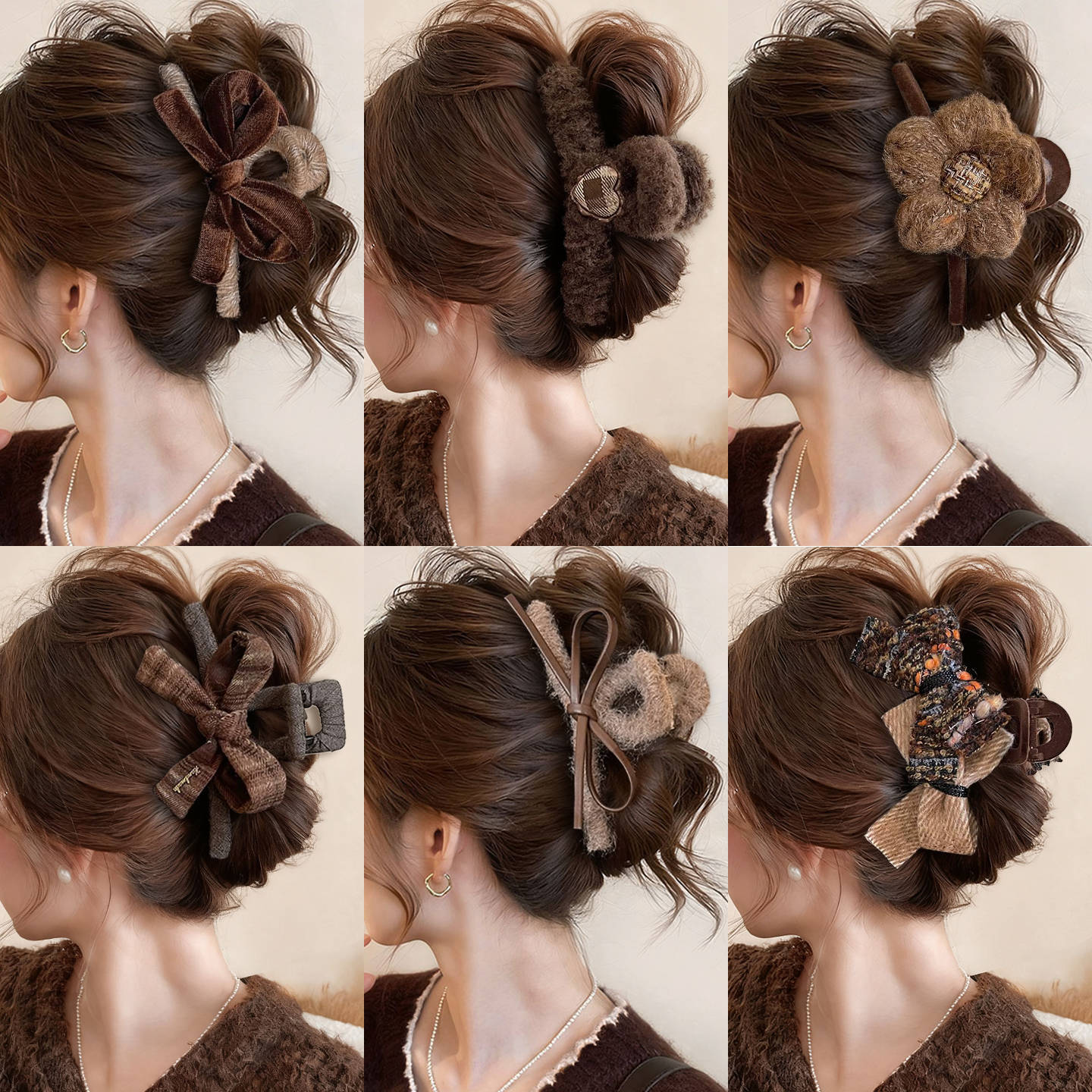TKTK深咖色蝴蝶结抓夹女2025新款大号盘发鲨鱼夹子毛绒发夹后脑勺