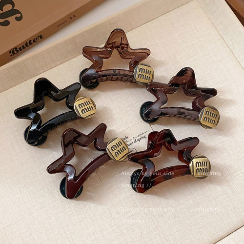 tktk豹纹星星高马尾固定抓夹小发夹女后脑勺盘发鲨鱼夹感头饰发饰