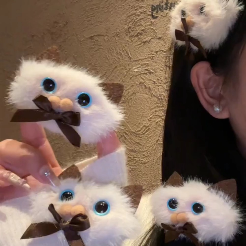 TKTK暹罗猫毛绒发夹抓夹猫咪刘海夹后脑勺盘发抓夹可爱毛绒猫猫