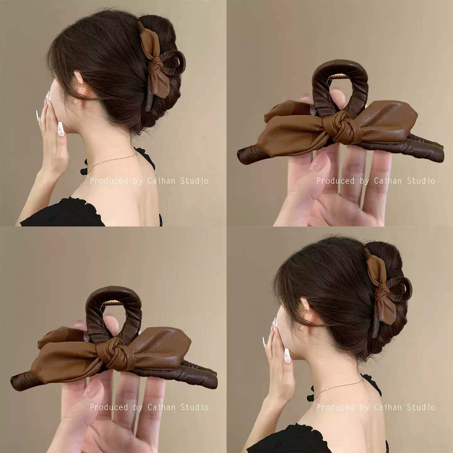 tktk复古皮革气质蝴蝶结抓夹女2025新款感秋冬后脑勺鲨鱼夹发夹