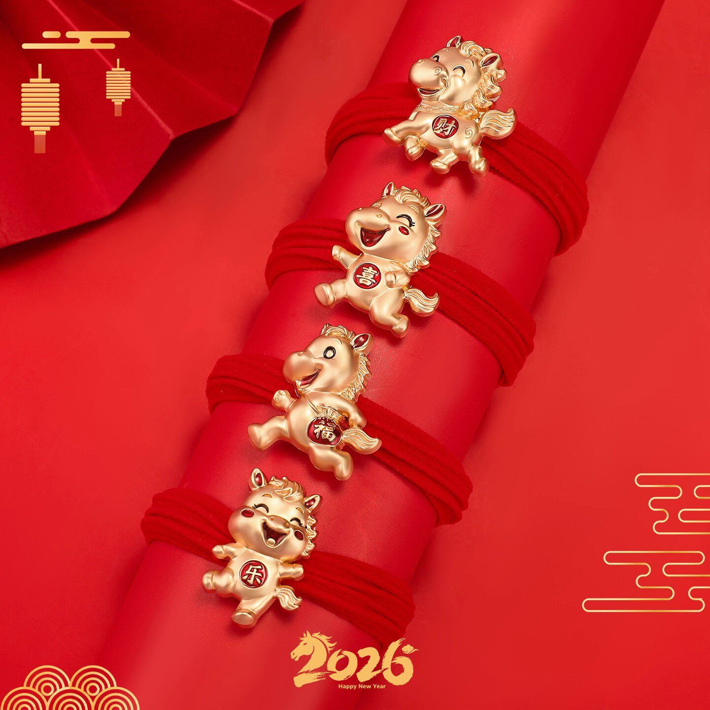 tktk新年2026本命年发绳头绳女生发圈马年红色饰品高弹力头饰发饰