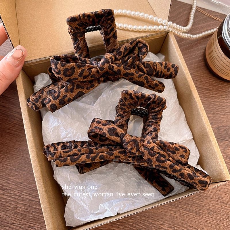 tktk豹纹蝴蝶结抓夹女感后脑勺盘发发夹鲨鱼夹大号发量多夹子头饰