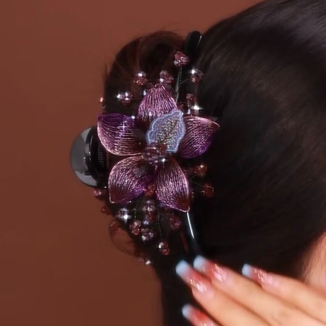 轻奢复古金属丝手工高档编织双面气质花朵鲨鱼优雅夹子头饰中国风