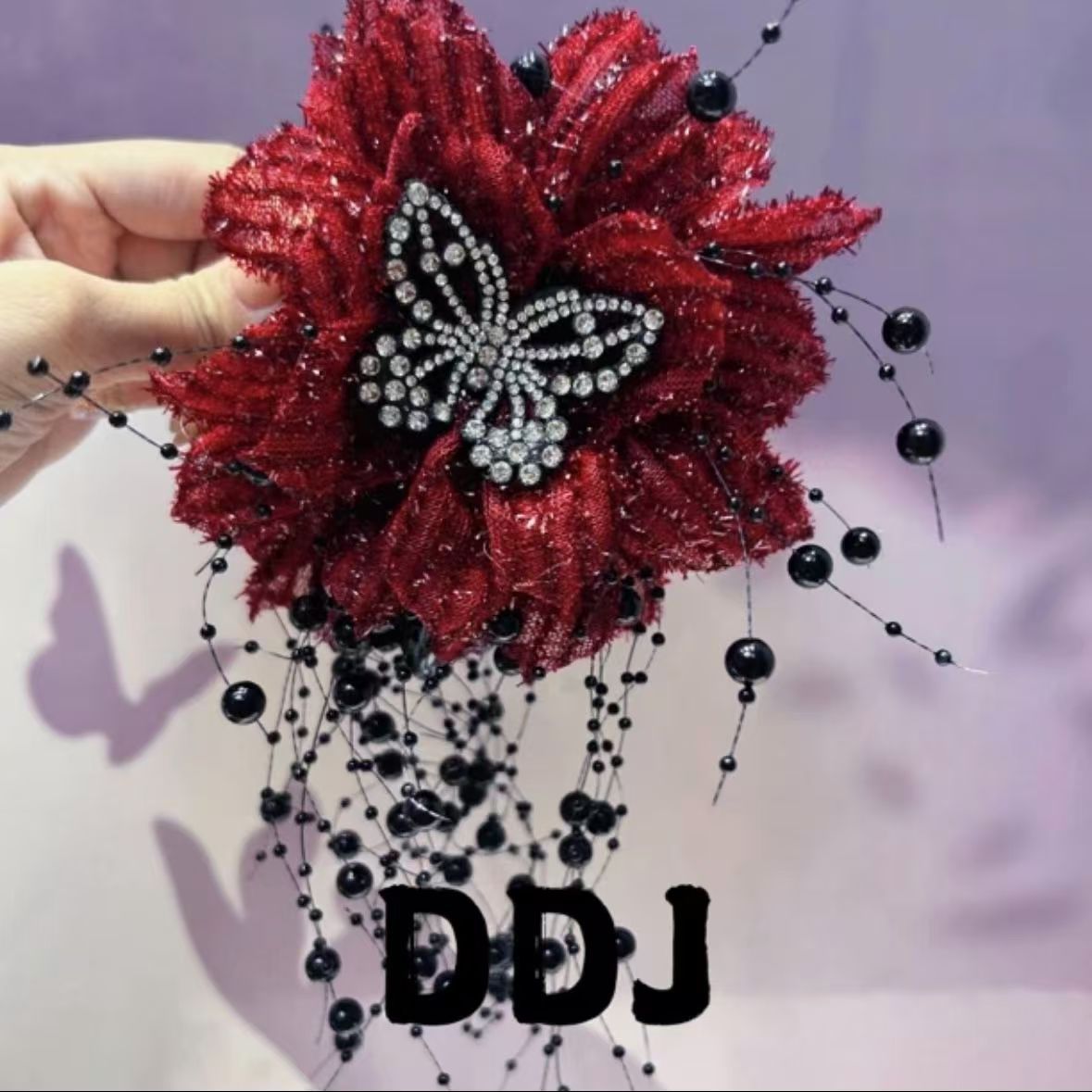 花吻蝶原创设计百搭气质亮丝花朵蝴蝶流苏抓夹头花头饰夸张发夹