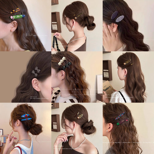 TKTK海盐奶咖波点爱心撞色发夹复古时髦刘海前额碎发夹侧边夹发卡