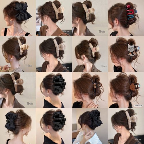 tktk精致感黑色缎面抓夹大号发量多发夹后脑勺盘发鲨鱼夹发卡头饰