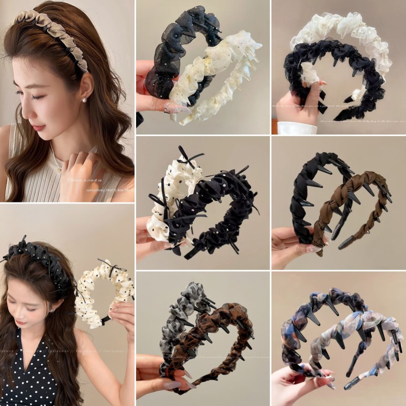 赫本风气质优雅发箍感带齿防滑洗脸发卡高颅顶头箍木耳边头饰