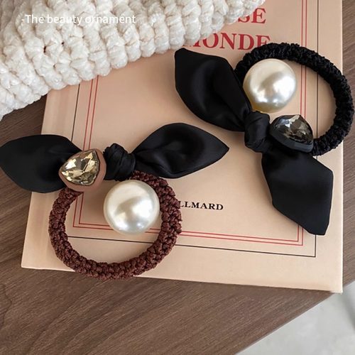 TKTK跨境爆款皮筋女扎头水钻兔耳朵发圈高弹力耐用绑头绳简约气质