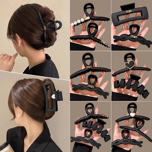 tktk感字母黑色鲨鱼夹女大号发夹后脑勺抓夹发量多头发头饰