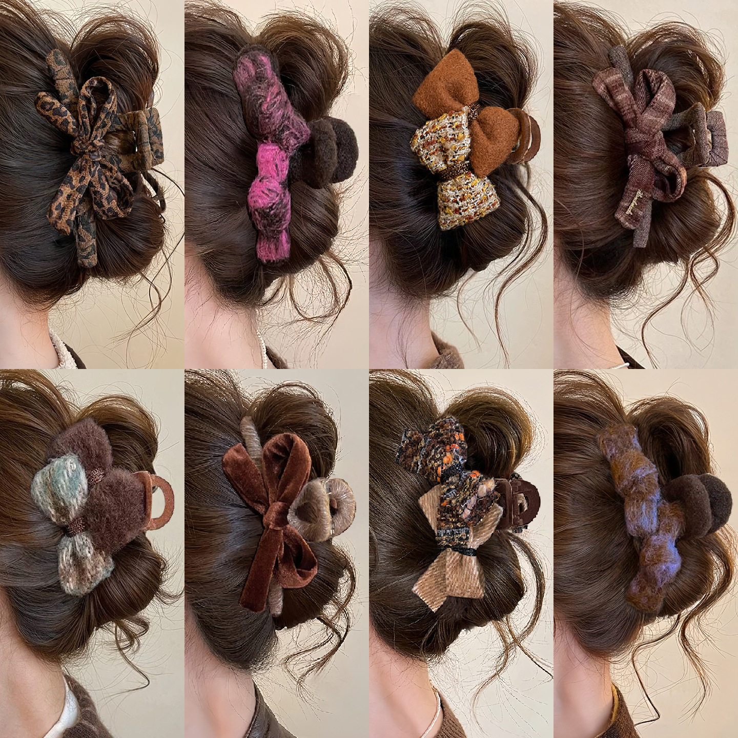 tktk秋冬复古针织花朵抓夹女2025新蝴蝶结鲨鱼夹感后脑勺发夹头饰