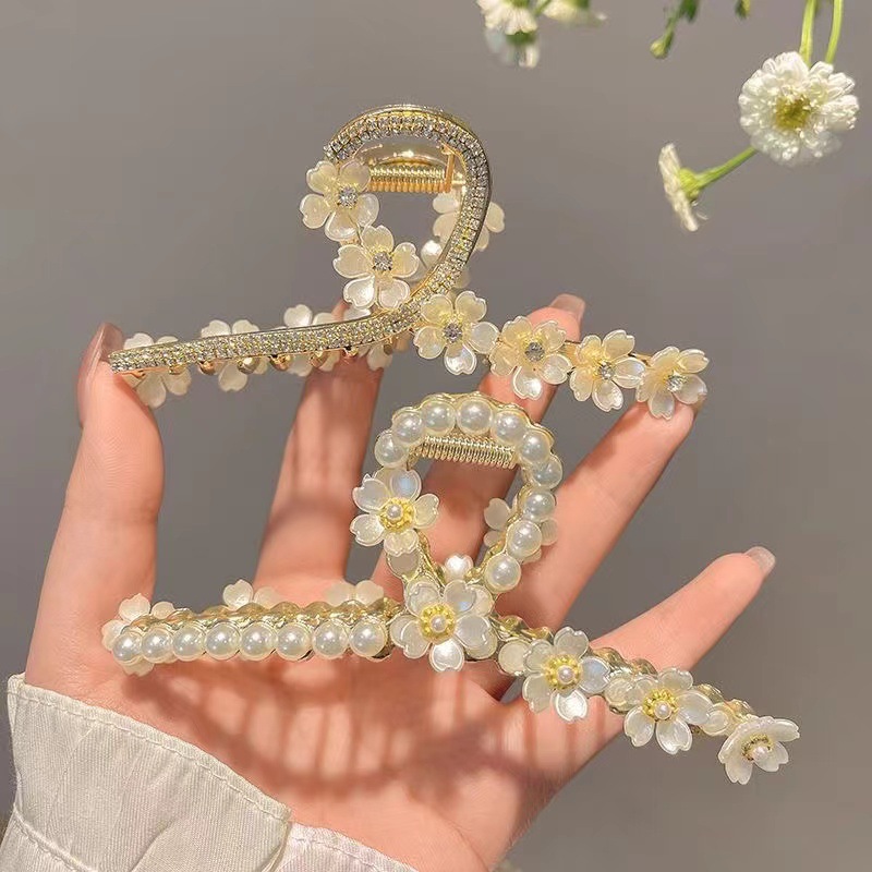 感简约百搭栀子花抓夹优雅气质女大号发抓后脑勺盘发鲨鱼夹