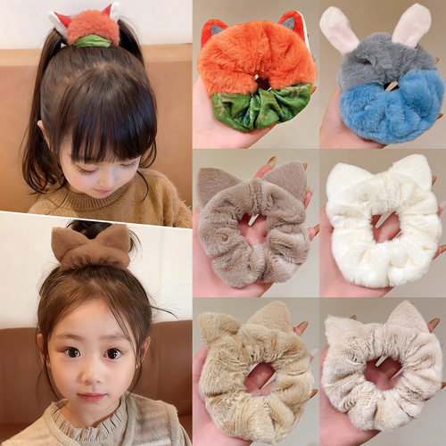 TKTK秋冬儿童毛绒发圈儿童可爱毛茸丸子头发绳女不伤发头绳高马尾