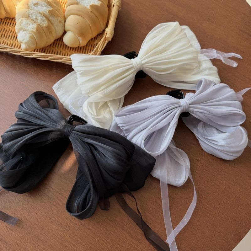 褶皱蝴蝶结飘带马尾夹女感甜美半扎盘发夹优雅气质抓夹饰品