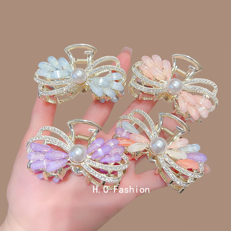 感蝴蝶结琉璃抓夹女气质简约百搭后脑勺盘发卡精致鲨鱼夹饰品