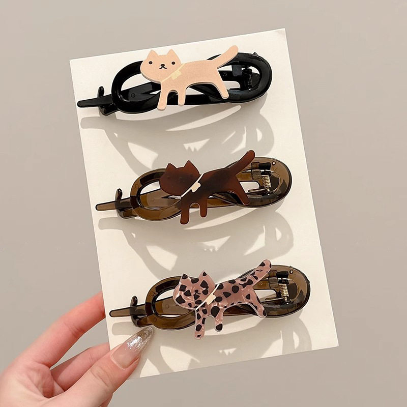 tktk韩风气质豹纹猫咪发夹百搭感扭扭夹后脑勺盘发卡通饰品