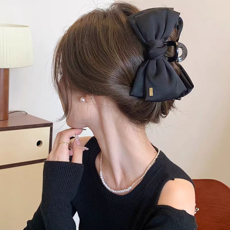 新款在逃公主发夹女大号双层蝴蝶结抓夹感蕾丝鲨鱼夹气质发卡