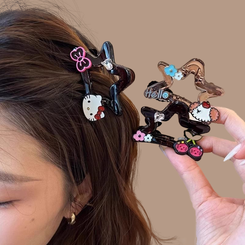 鲨鱼夹发夹女感彩色字母樱桃五角星头饰发夹后脑勺盘发发抓