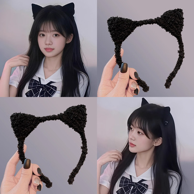 tktk可爱毛绒猫耳朵发箍女2025新款日常外戴洗脸头箍不勒头压发卡